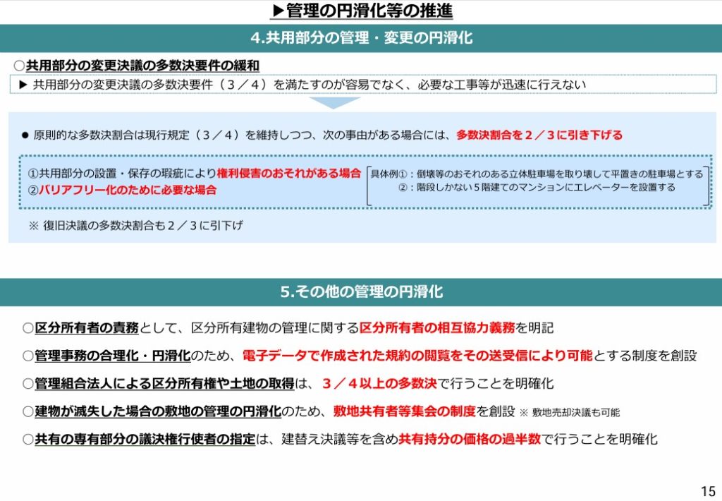 共用部分の管理・変更の円滑化 法務省「マンションの管理・再生の円滑化等のための改正法」より