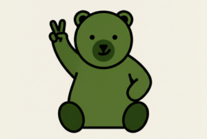 管理者に選ばれてVサインの熊